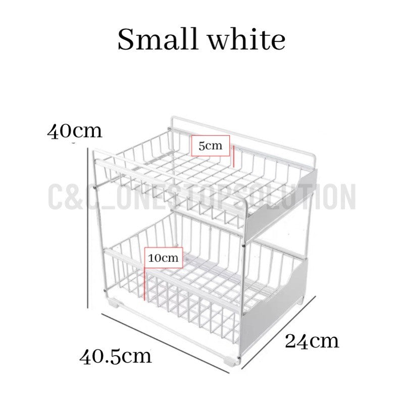 2 Tier Space Saving Kitchen Top Storage Rack With Pull Out Drawer Design Sliding Cabinet Basket Organizer Pantry Spice