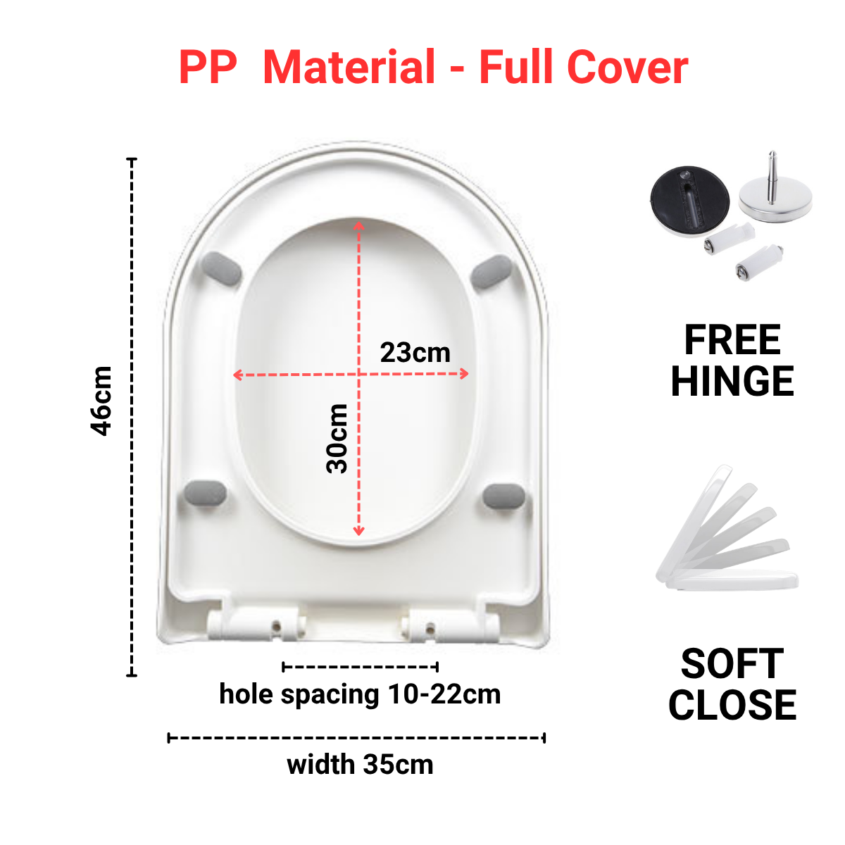 Toilet Seat Cover With Soft Close - U Shape - PP material - Full Cover