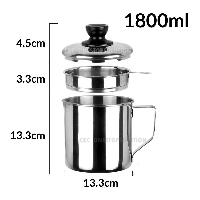 1.8L Stainless Steel Oil Pot Container Kitchen Tools With Filter Metal Storage Bekas Sisa Minyak Masak