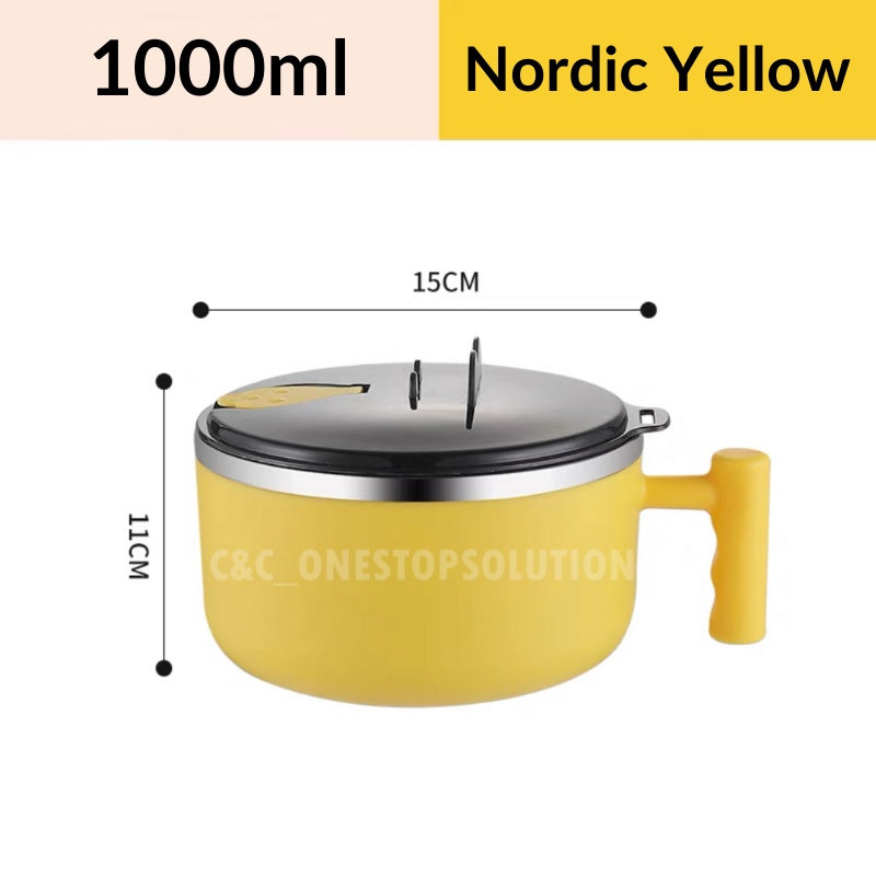 C&C 1000ml Tupperware Instant Noodle Bowl with Lid And Handle Lunch Box Soup Rice Bowl Phone Holder Office Student