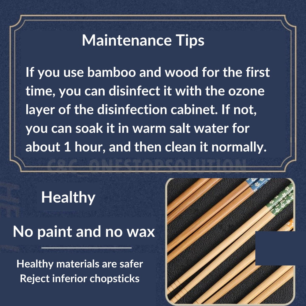 C&C 1 Pair Sakura Bamboo Chopstick Classic Chopstick Chinese Chopsticks 5 Star Hotel Chopsticks Penyepit Cina