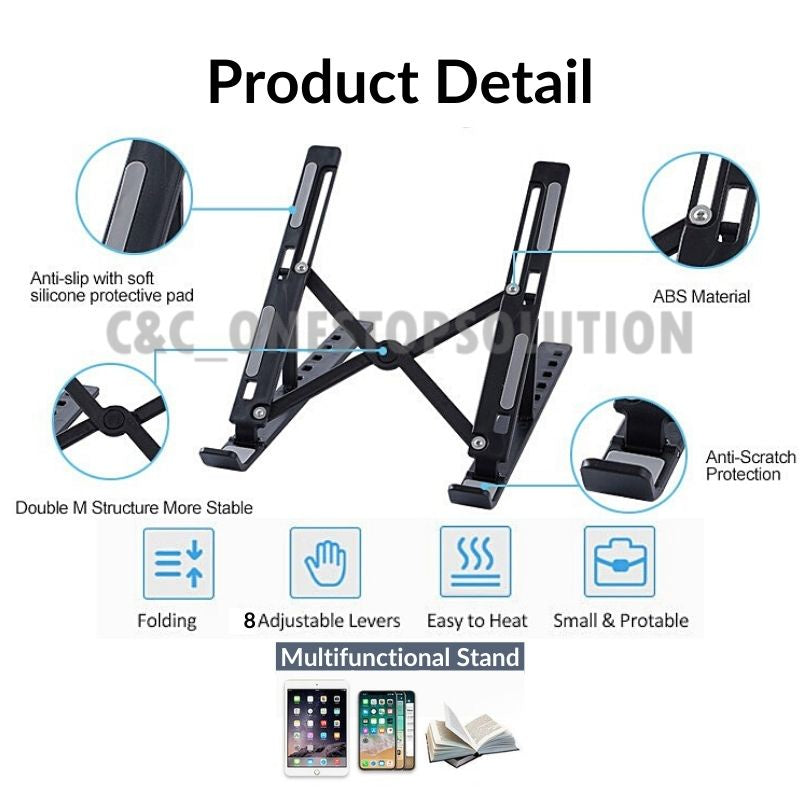 C&C Portable Laptop Stand Adjustable Foldable Laptop Holder Non-Slip Support Base Notebook Stand Healthy Posture