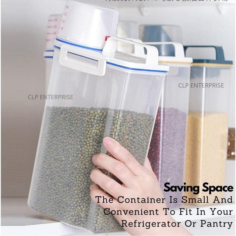C&C 2L Japan Kitchen Food Container Dispenser Plastic Storage Box Cereal Grain Rice with Measuring Cup