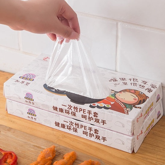 C&C 200pcs Box Disposable Food Plastic Gloves Transparent Glove Sarung Tangan Plastik