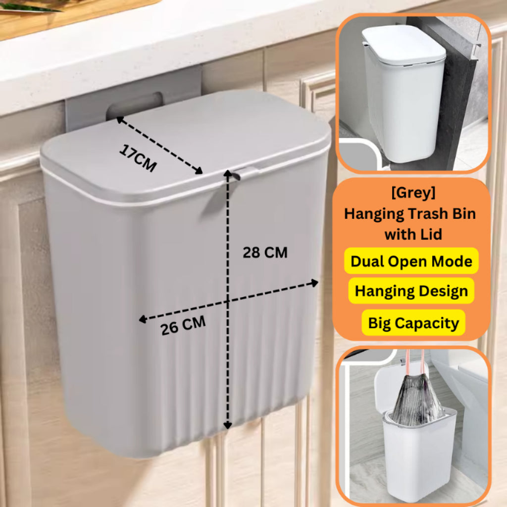 C&C Wall-Mounted Dustbin Hooked Waste Bin Kitchen Cabinet Door Hanging Trash Garbage Can Bekas Tong Sampah Dapur