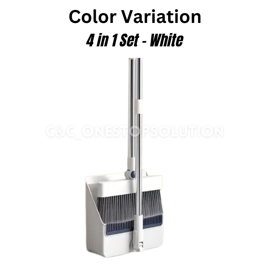 C&C 4 in 1 Foldable Broom & Dustpan Set 180 Degree Rotatable Broom 90 Degree Foldable Dustpan Detachable Scrapper & Broom
