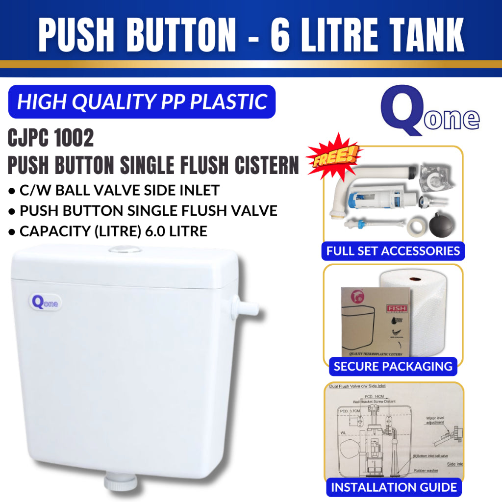 FULL SET CJ Toilet Water Tank Plastic Cistern Push Button Single Flush Tangki Air Mid/Low Level