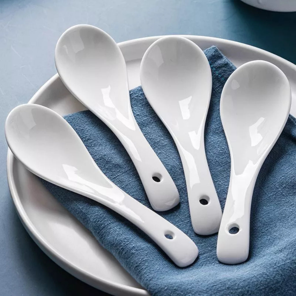 C&C Ceramic Soup Spoon Noodle Spoon Ramen Spoon Dessert Spoon Hotel Use White Porcelain Soup Spoon Sudu Seramik