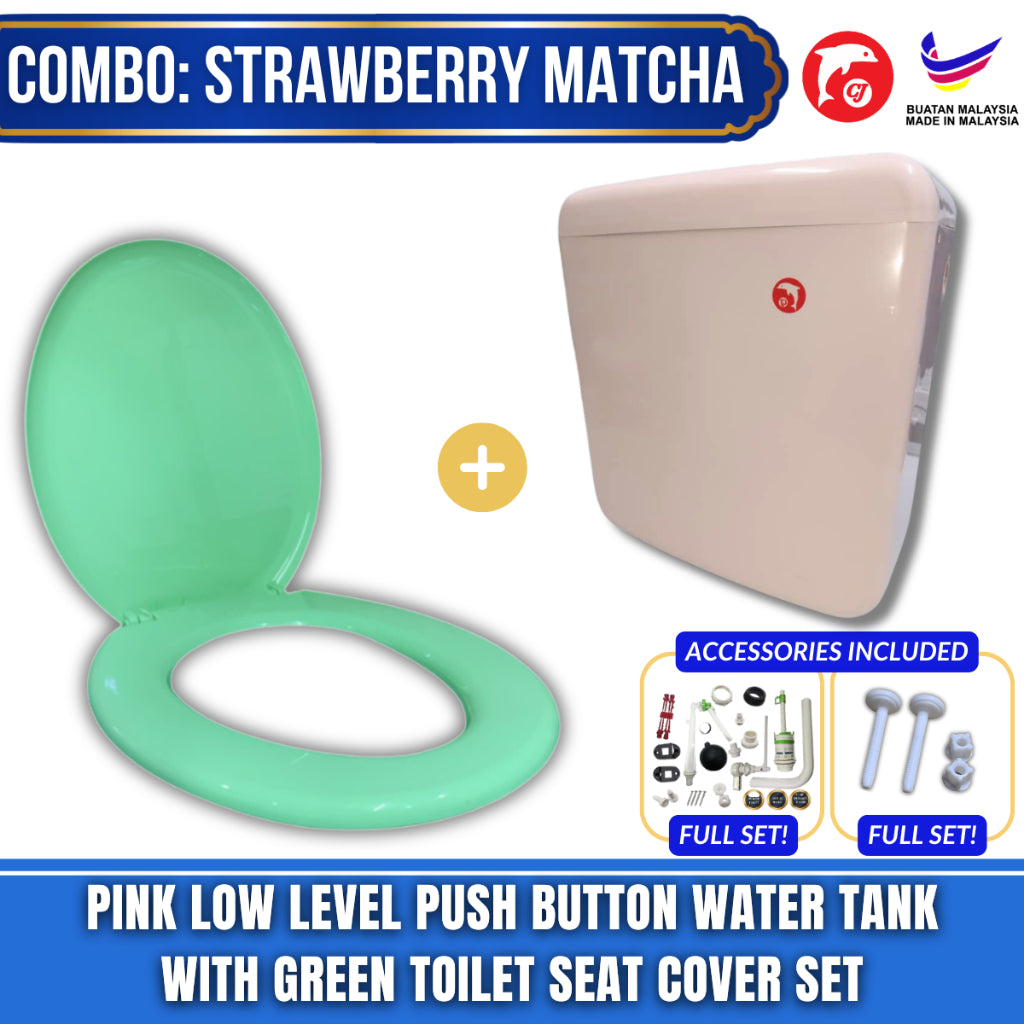 C&C Full Set Toilet Water Tank Plastic Toilet Cistern + Toilet Seat Cover Combo With Free Accessories Screw Hinge Combo