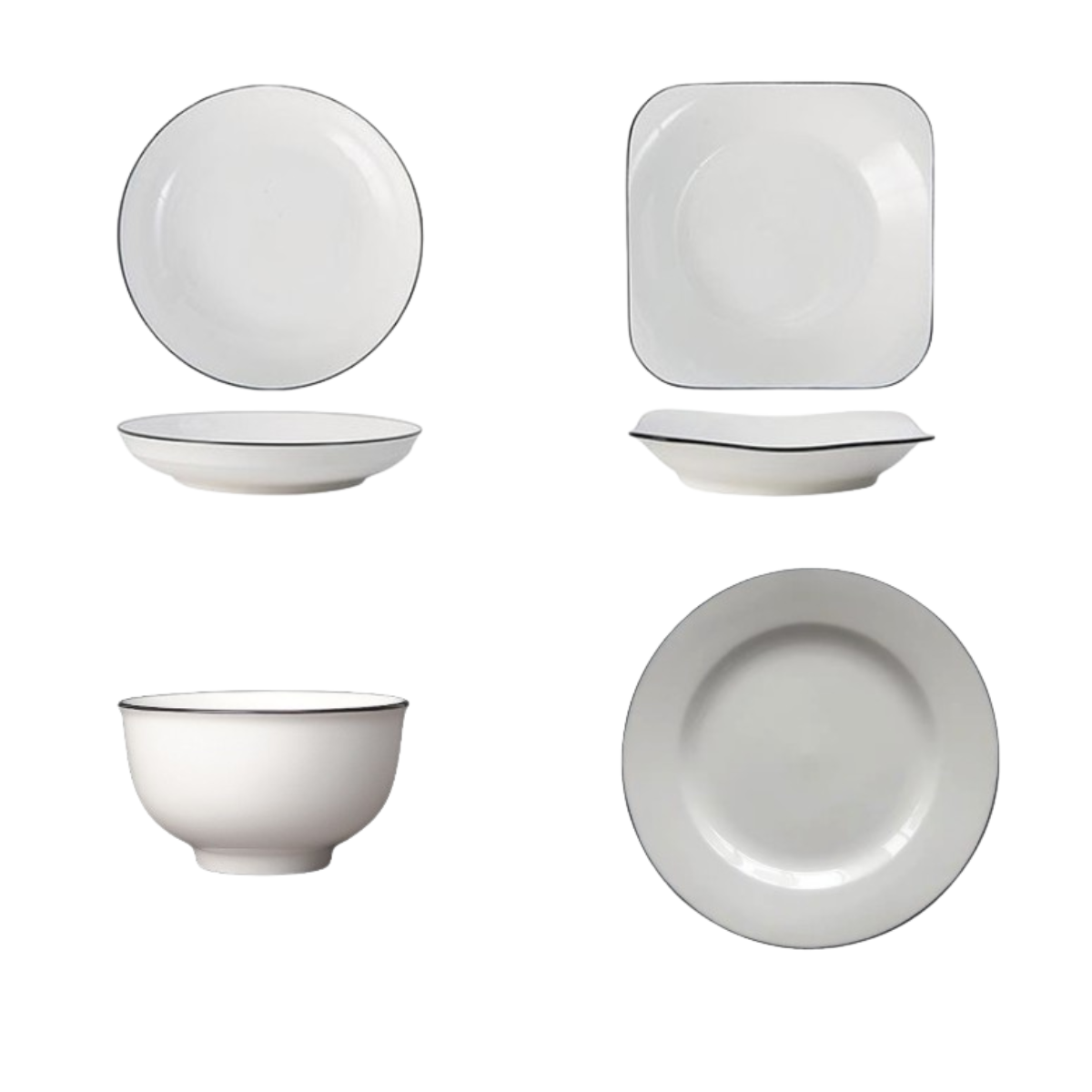 1pc Ceramic Dinnerware Black & White Round Plate Underglaze Serving Plates Japanese 7-inch Pinggan