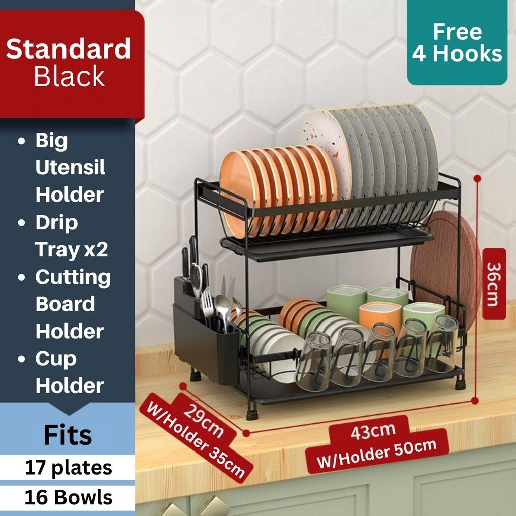C&C Detachable 2 Tier Dish Rack Rak Pinggan Stainless Steel Kitchen Dish Drainer Nordic Style Rak Pengering Pinggan