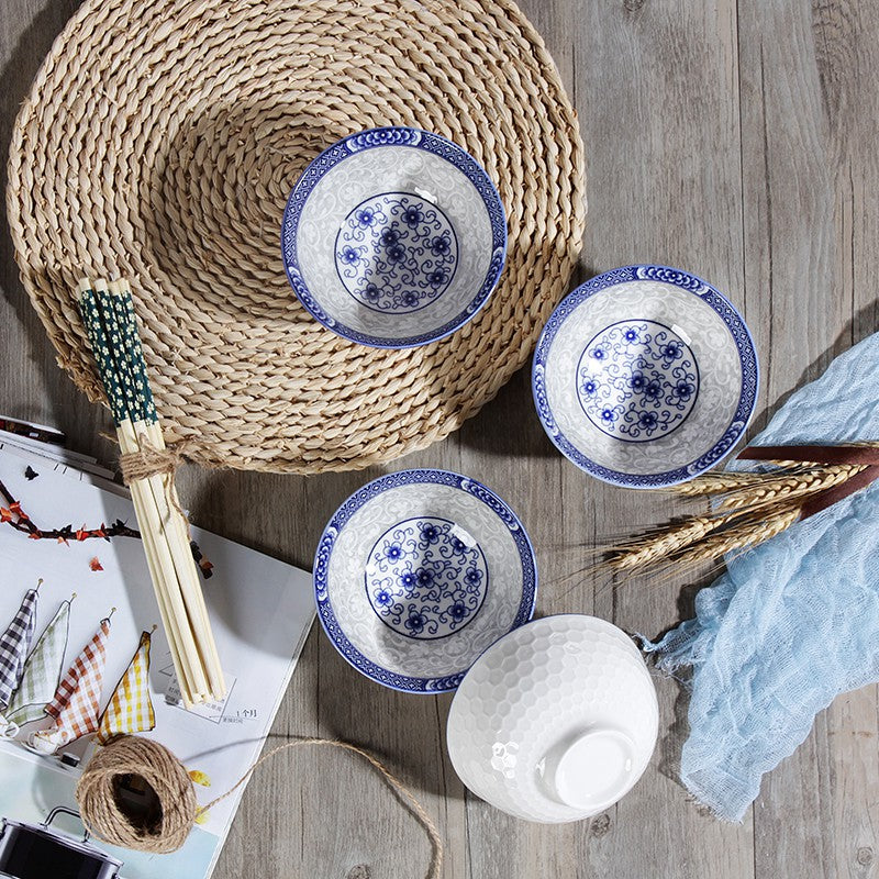 Japanese-Style Blue and White Porcelain Bowl Ceramic Eating Bowl Soup Bowl Household Underglaze Color Seasoning Dish