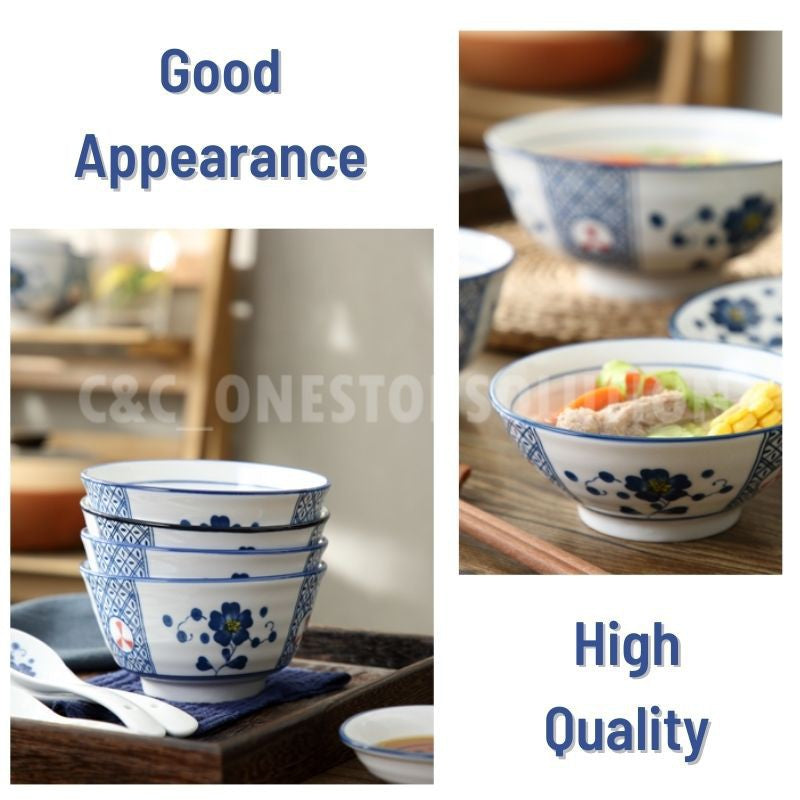 Japanese Blue and White Bowl/Japanese style Ceramic Porcelain Bowl/ Soup Bowl 027