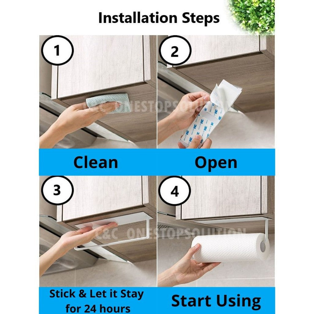 C&C UPGRADED Kitchen Tissue Paper Hanger Rack Toilet Paper Roll Holder Cabinet Rag Hanging Holder Bathroom Organizer