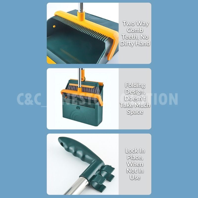4 in 1 Foldable Broom Dustpan Set Broom Set Water Wiper Penyapu dan Penyodok Set Lantai
