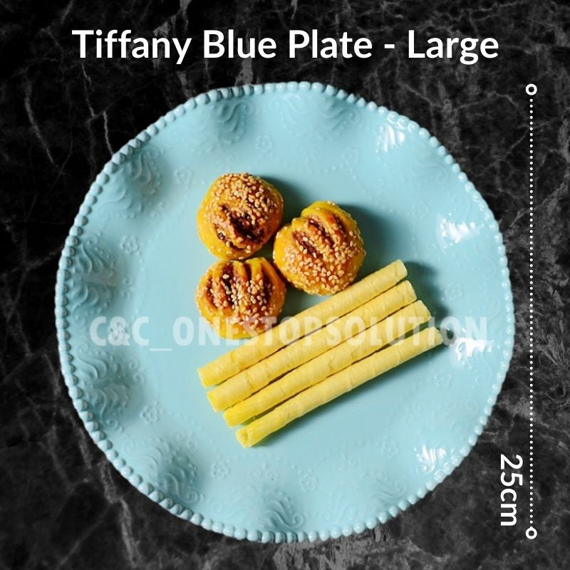 C&C Tiffany Blue Ceramic Tableware Underglaze Ceramic Plate Unique Design Round Serving Plate Set Perfect for Steak