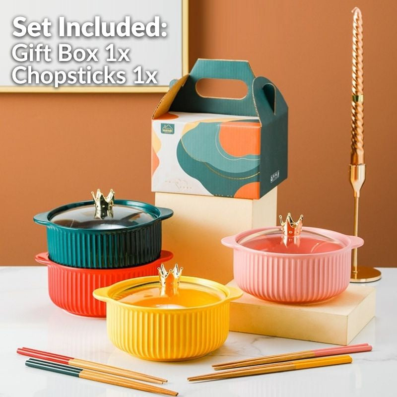 C&C Ceramic Bowl with Glass Lid Nordic Ceramic Pot Soup Bowl Noodle Bowl Nordic Bowl Mee Mangkuk Pinggan Mangkuk