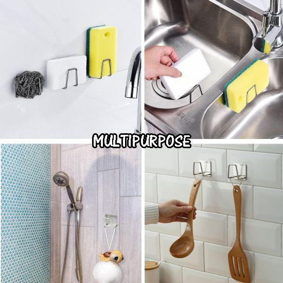 Adhesive Sponge Holder Stainless Steel Kitchen Sink Multifunctional Drain Drying Rack Storage Hanger Sink Organizer Sink