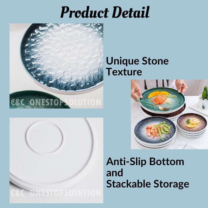 C&C INS Style Ceramic Plate Stone Texture Nordic Plate Dessert Plate Breakfast Plate Western Plate Tableware Pinggan