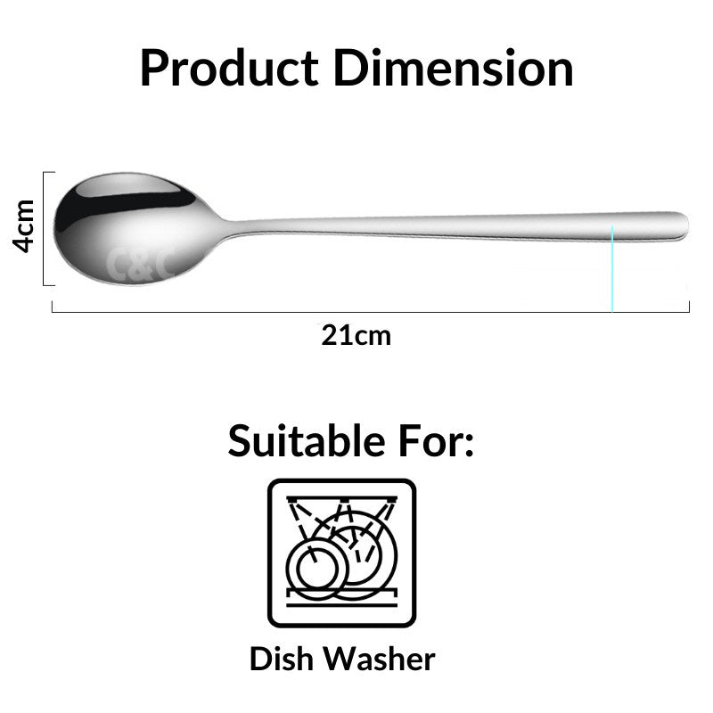 SUS304 Thicken Korean Stainless Steel Spoon Long Handle Cutlery Square Shank Tableware Korea Sudu Panjang Tebal