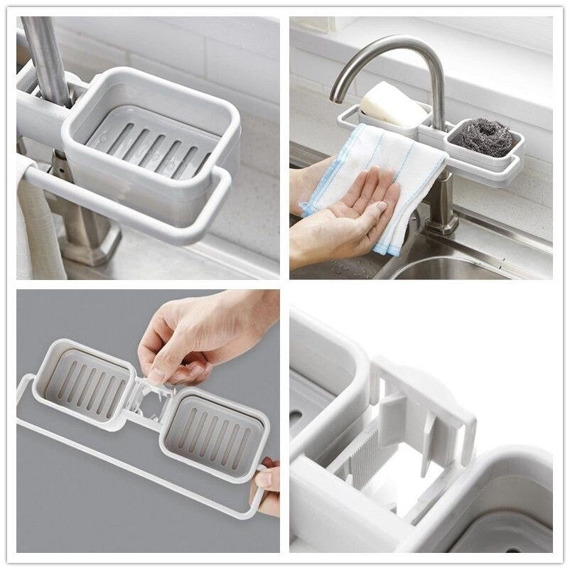 Faucet Double Soap Sponge Holder Storage Rack Organizer Kitchen Sink Drain Rack Holder