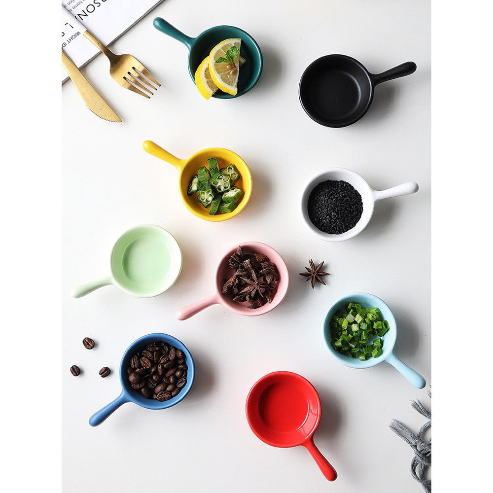 Gloss Finish Ceramic Sauce Plate Mini Dipping Pan Design With Handle Bowl Sauce Seasoning Kitchen Plate
