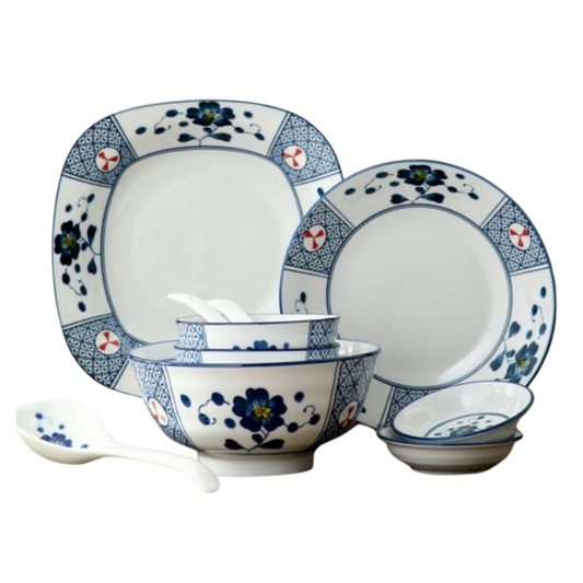 1 SET Japanese-Style Porcelain Tableware Ceramic Food Snacks Shallow Flat Plate Soup Bowl Square Round Oval 038