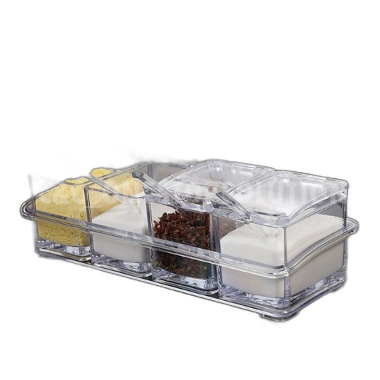 1 Set Spice Box Transparent Crystal Seasoning Box with Spoons Spice Jars Canisters Bekas Rempah Ratus Set