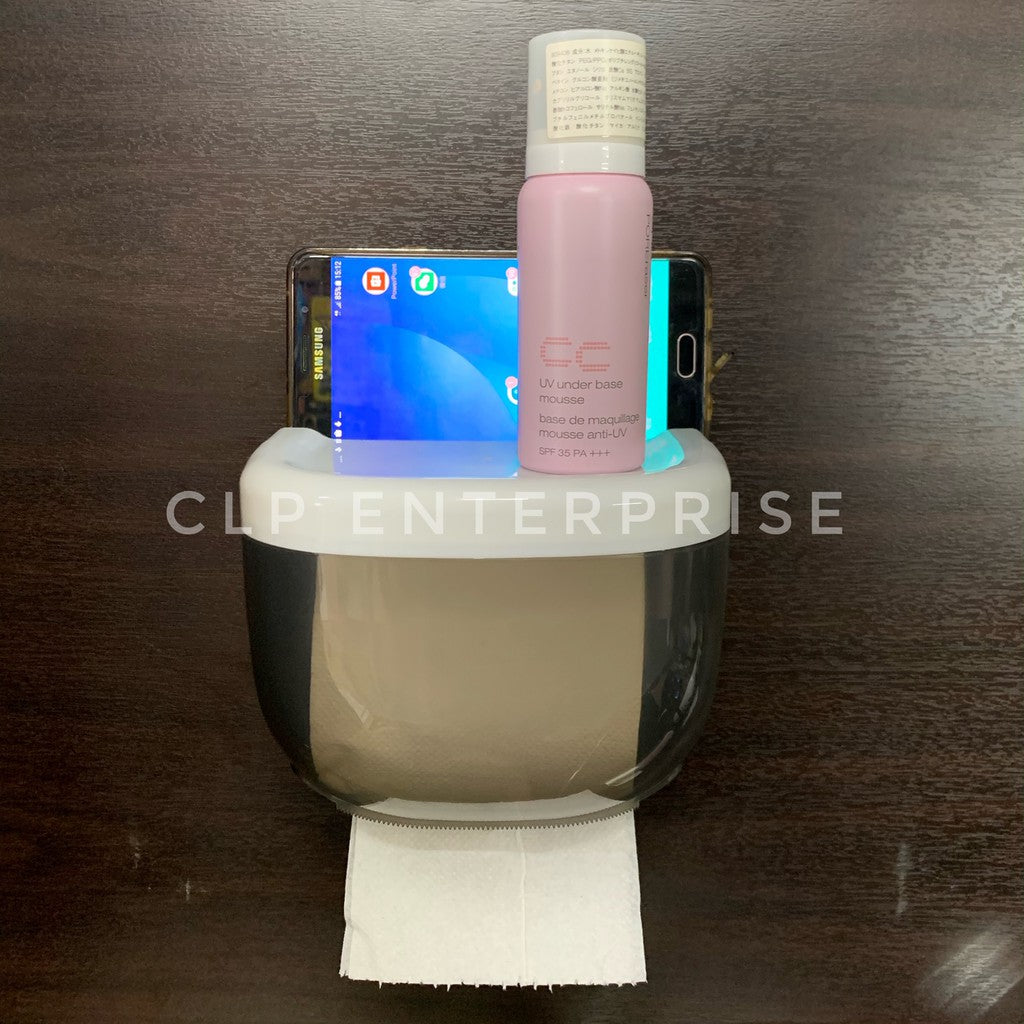 C&C Punch Free Wall Mounted Toilet Paper Holder Abs For Bathroom with Phone and Wallet Shelf Tissue Box