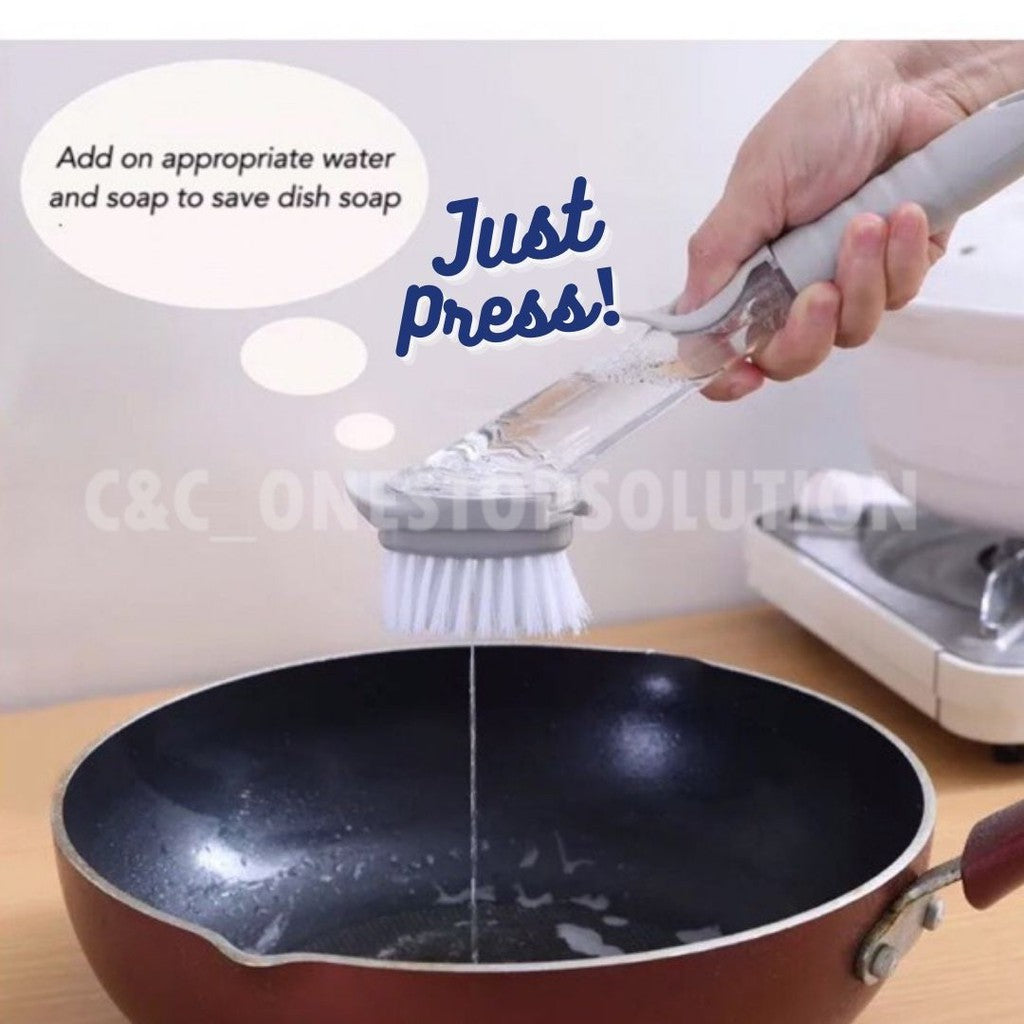 C&C 2 in 1 Long Handle Cleaning Brush with Soap Dispenser Dish Washing Brush Set Long Handle Lazy Kitchen Brush