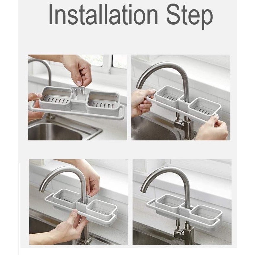 Faucet Double Soap Sponge Holder Storage Rack Organizer Kitchen Sink Drain Rack Holder