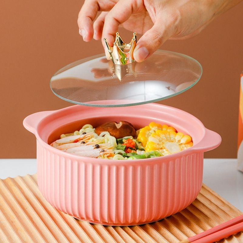 C&C Ceramic Bowl with Glass Lid Nordic Ceramic Pot Soup Bowl Noodle Bowl Nordic Bowl Mee Mangkuk Pinggan Mangkuk