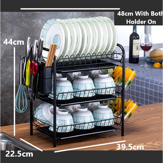 C&C Dish Rack Kitchen rack 3 Layer Steel Dish Rack With Knife & Cutting Board Compartments Rak Pinggan 3 Tier Counter To