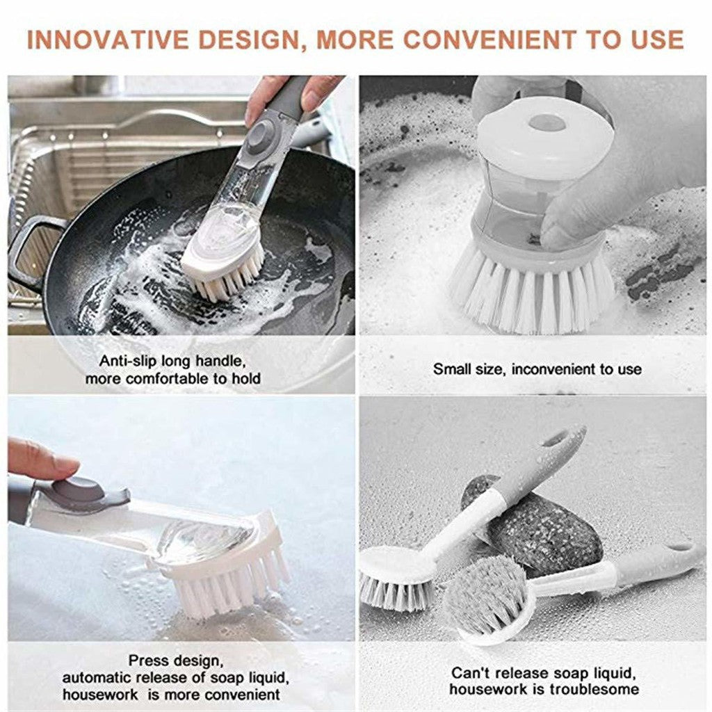 C&C 2 in 1 Long Handle Cleaning Brush with Soap Dispenser Dish Washing Brush Set Long Handle Lazy Kitchen Brush