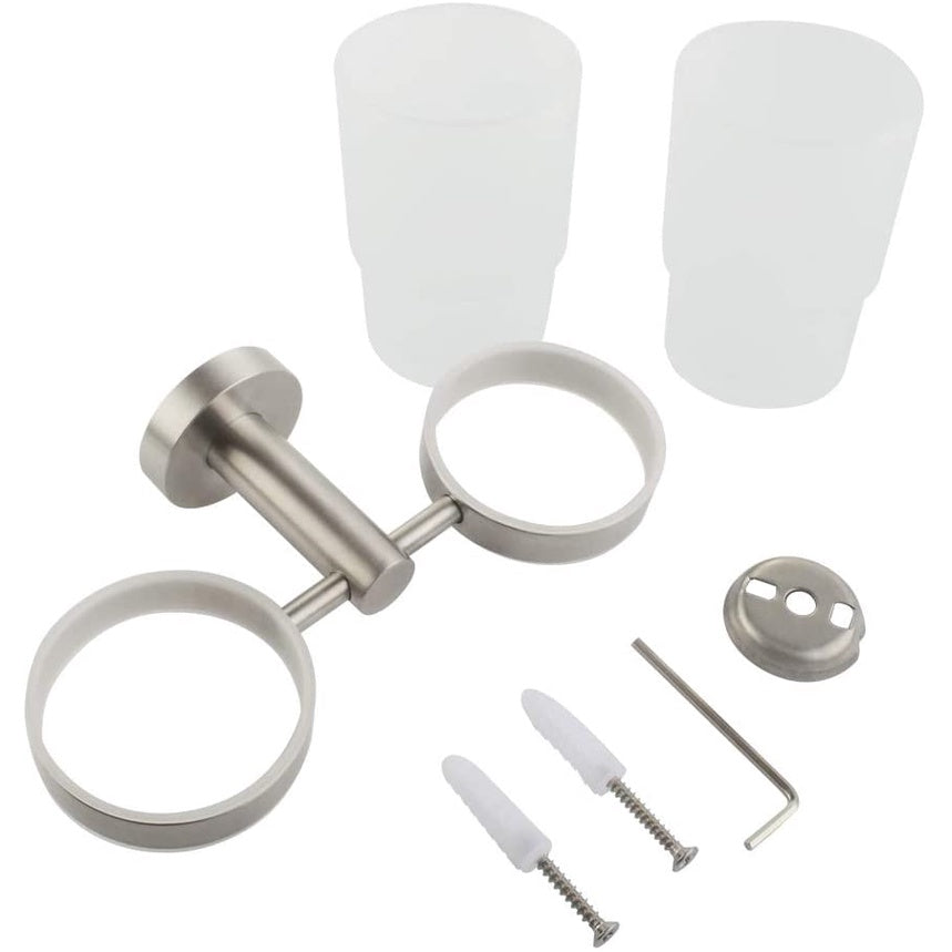 C&C Premium Bathroom Glass Cup Set Detachable Toothbrush Holder Stainless Steel Tumbler with holder Double Cup Holder