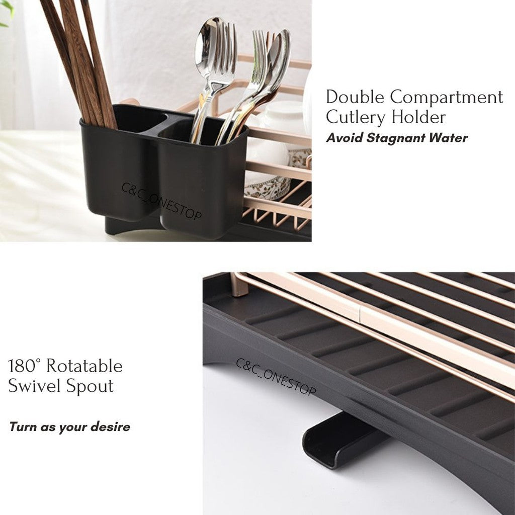 C&C PREMIUM Dish Rack Rak Pinggan Rose Gold Nordic Dish Drainer Kitchen Rack Drain Stand Rack Single Tier Plate Rack