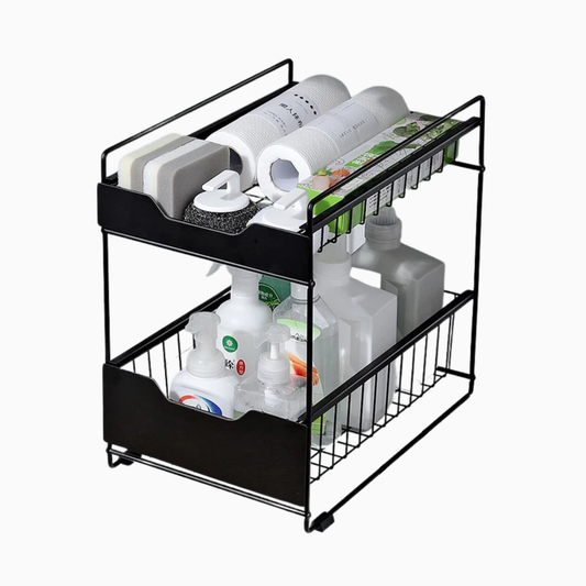 2 Tier Space Saving Kitchen Top Storage Rack With Pull Out Drawer Design Sliding Cabinet Basket Organizer Pantry Spice