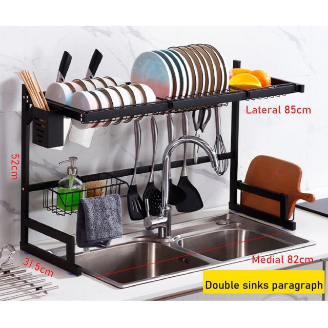 85cm Stainless Steel Over The Sink Kitchen Rack Drying Shelf Dish Rack Cutlery Organizer Holder With Hook