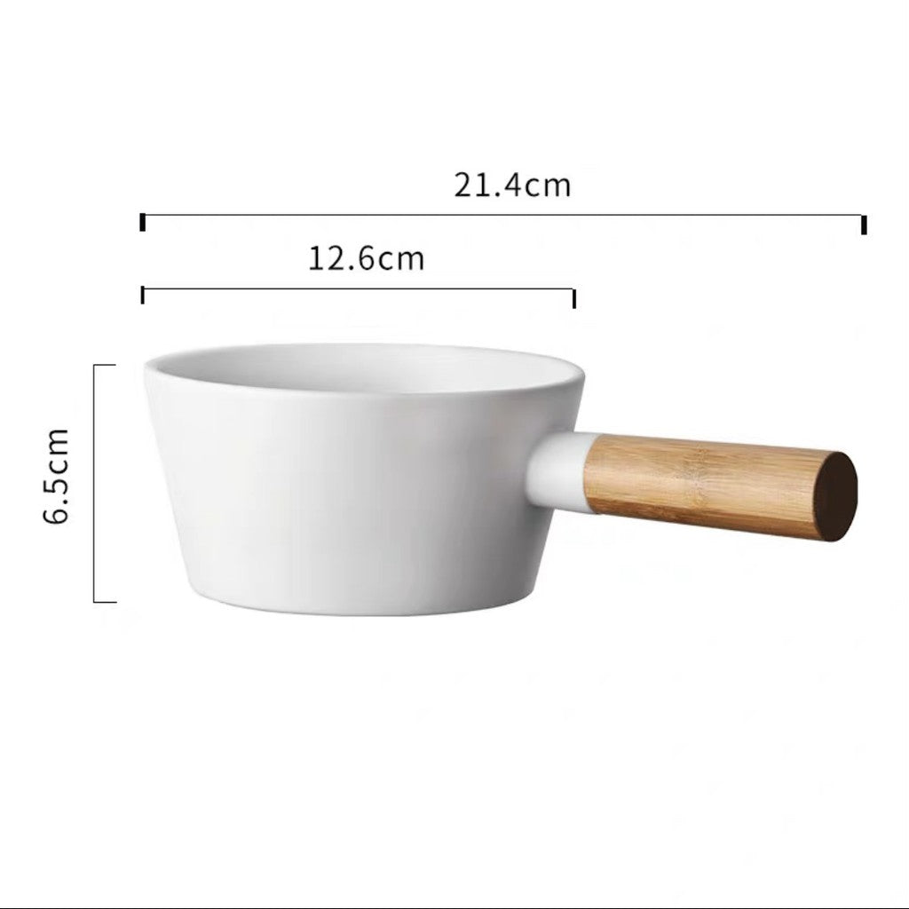 Nordic style Ceramic Bowl With Wooden Handle Soup Bowl Salad Bowl Noodle Bowl Noodle Pot Ceramic Soup Bowl
