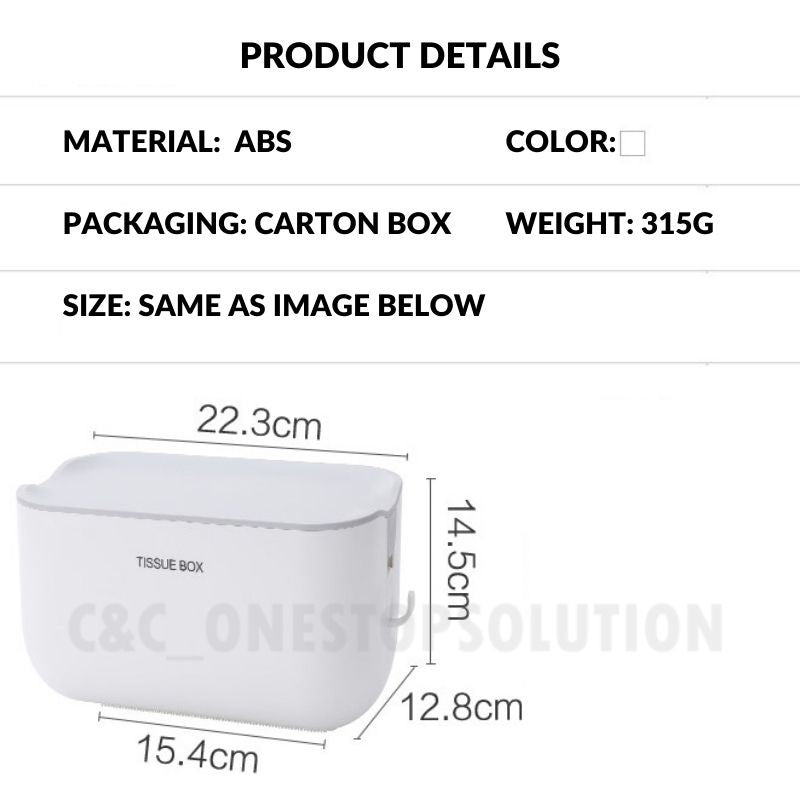 C&C Punch Free Wall Mounted Toilet Paper Holder Abs For Bathroom with Phone and Wallet Shelf Tissue Box