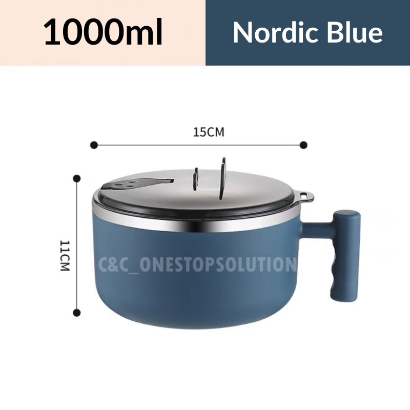 C&C 1000ml Tupperware Instant Noodle Bowl with Lid And Handle Lunch Box Soup Rice Bowl Phone Holder Office Student
