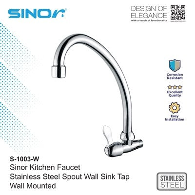 Kitchen Faucet Sink Tap Water Tap Wall Mounted Water Sink Tap Chrome Finishing 42.5x195x290mm S-1003-W