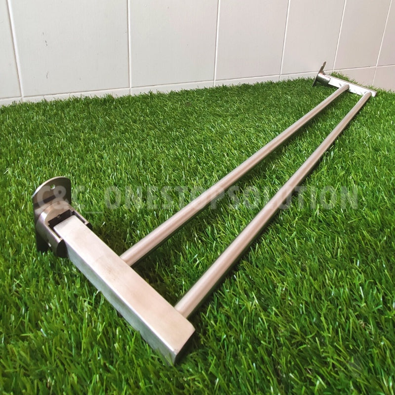 C&C SANITARIO 60/80 CM Stainless Steel Wall Mounted Foldable Double Towel Bar With Fixing Screws Penyangkut Tuala