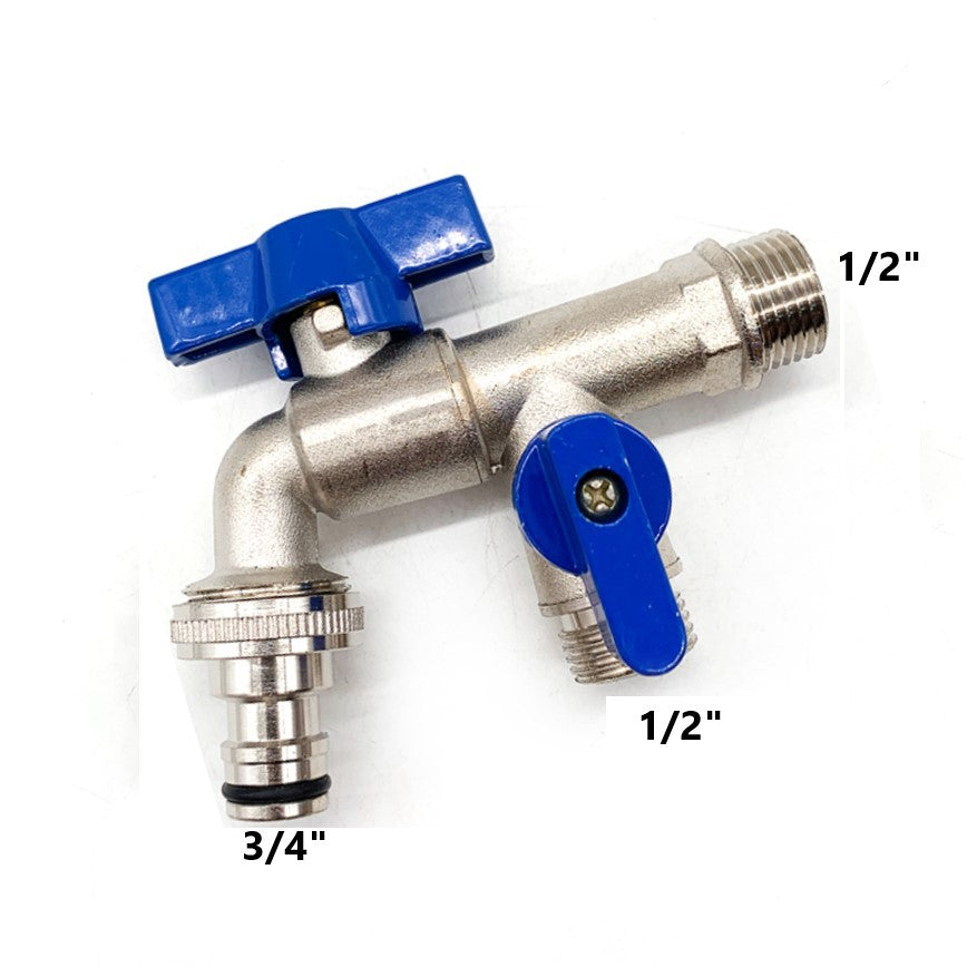 VAGO HEAVY-DUTY TWO WAY DOUBLE BRASS GARDEN BIB TAP FIT WASHING MACHINE