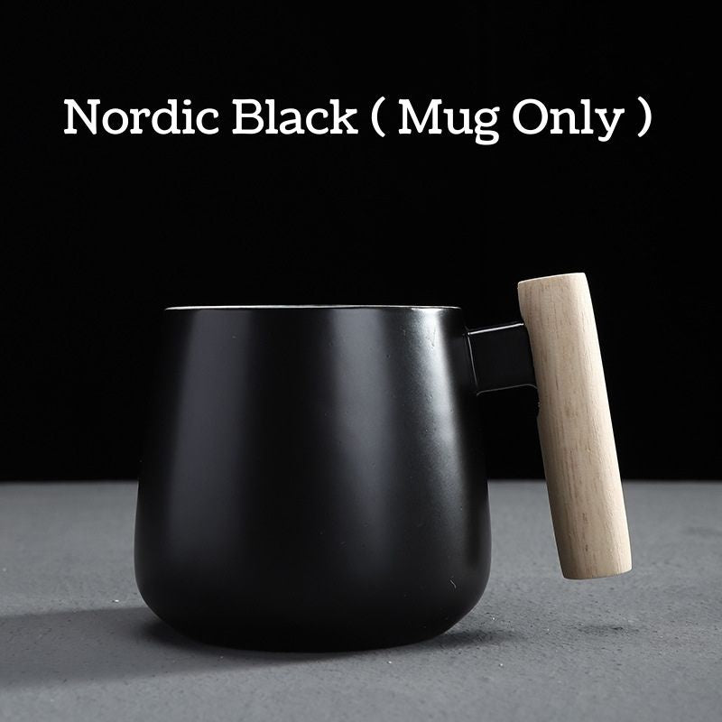 C&C Nordic Ceramic Cup Ceramic Coffee Mug Tea Cup Spoon Creative Household Tableware Bamboo