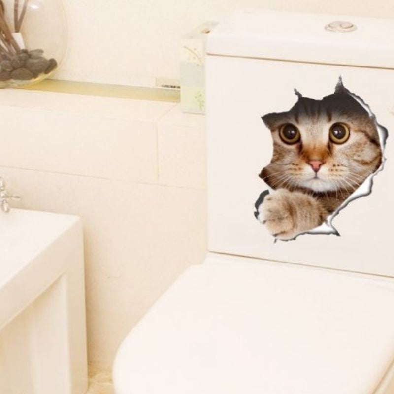 C&C Cute Cats Pattern 3D Wall Stickers / 3D Kitten Cat Bathroom Toilet Stickers / Home Decoration Animals Vinyl DIY