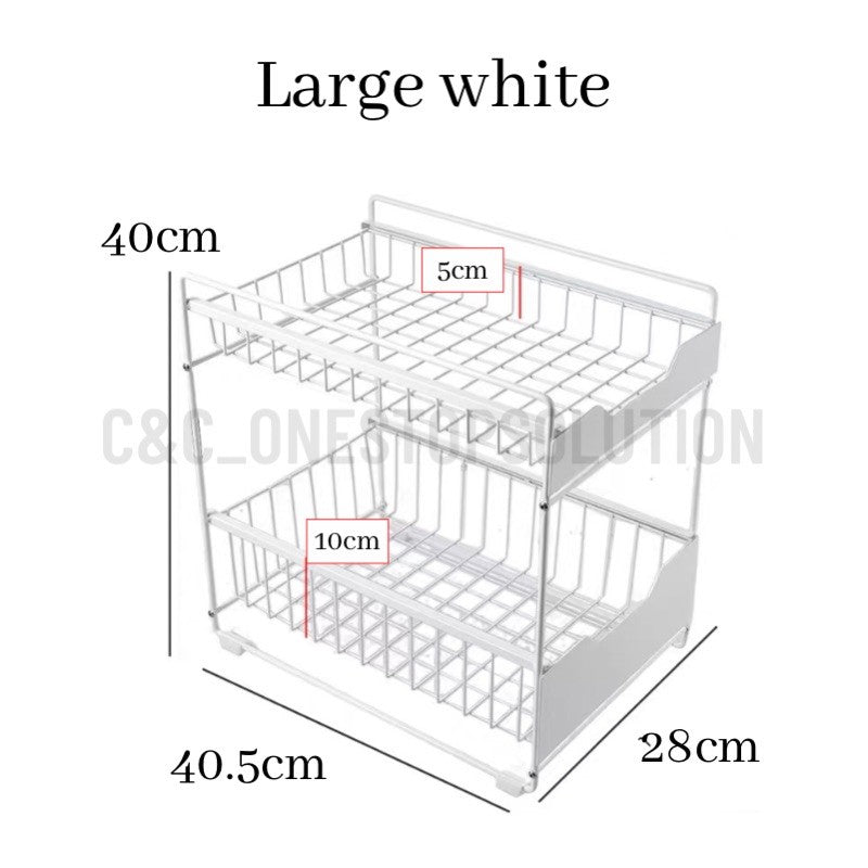 2 Tier Space Saving Kitchen Top Storage Rack With Pull Out Drawer Design Sliding Cabinet Basket Organizer Pantry Spice