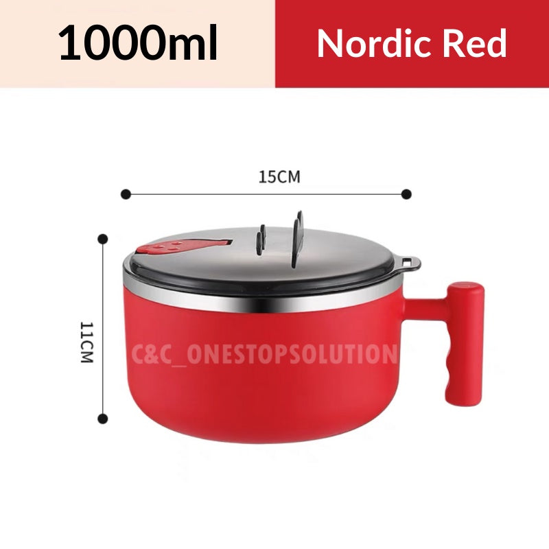 C&C 1000ml Tupperware Instant Noodle Bowl with Lid And Handle Lunch Box Soup Rice Bowl Phone Holder Office Student
