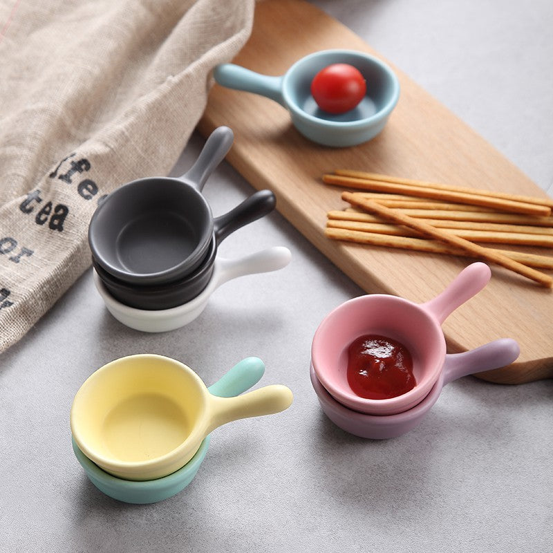 Mini Handled Ramekin Ceramic Sauce Dipping Bowl Sauce Seasoning Kitchen Plate Saucer Plate