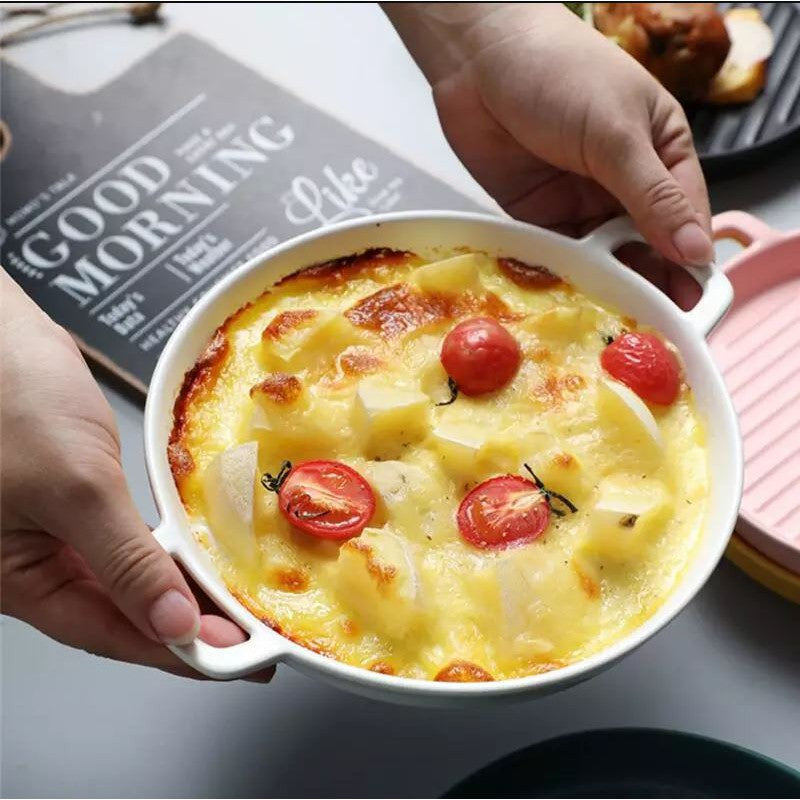 Nordic Style Ceramic Baking Plate Creative Dish Home Hotel Restaurant Ceramic Two Ear Pizza Plates Fruit Macaron
